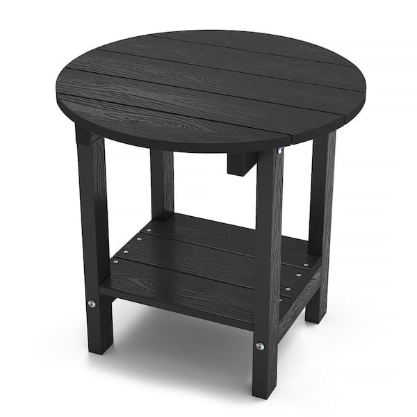 Mximu 17-5/8 in. H Black Round Plastic Outdoor Patio Adirondack Side Table