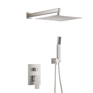 1-Spray Patterns with 2.5 GPM 10 in. Wall Mount Rain Dual Shower Heads in Brushed Nickel, Shower System/Faucet Set