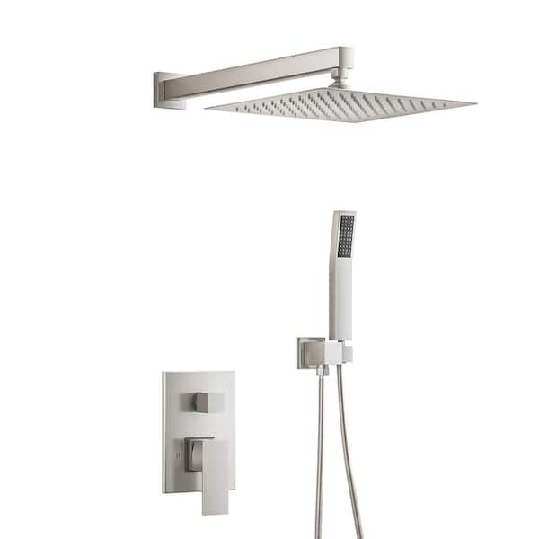 Aosspy 1-Spray Patterns with 2.5 GPM 10 in. Wall Mount Rain Dual Shower Heads in Brushed Nickel, Shower System/Faucet Set