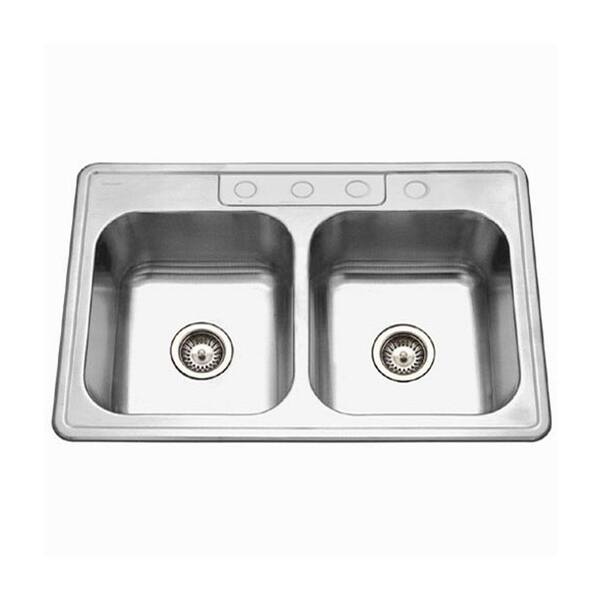 HOUZER Glowtone Series Drop-In Stainless Steel 33 in. 4-Hole Double Bowl Kitchen Sink