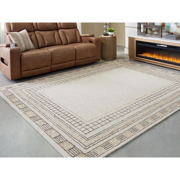 Idaman 8 ft. x 10 ft. Beige/Brown Border Area Rug