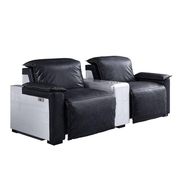 Acme Furniture Misezon Black Top Grain Leather & Aluminum Leather Standard (No Motion) Recliner