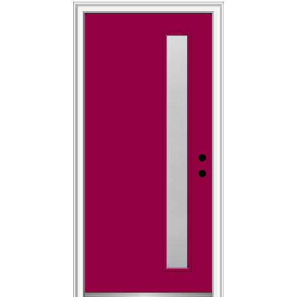 MMI Door 36 in. x 80 in. Viola Left-Hand Inswing 1-Lite Frosted Glass Painted Fiberglass Prehung Front Door on 6-9/16 in. Frame