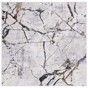 Amelia Gray/Blue 5 ft. x 5 ft. Gold Abstract Distressed Square Area Rug