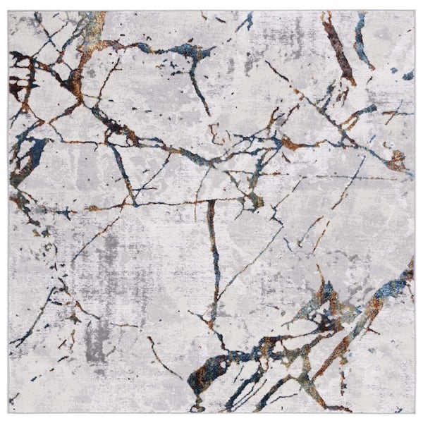 SAFAVIEH Amelia Gray/Blue 5 ft. x 5 ft. Gold Abstract Distressed Square Area Rug