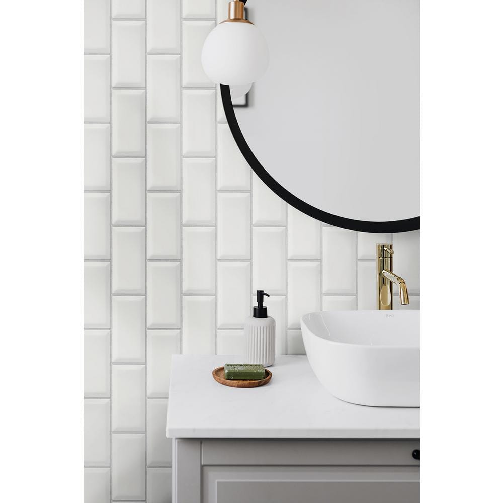 Alabaster and Grey Large Subway Tile Peel and Stick Wallpaper