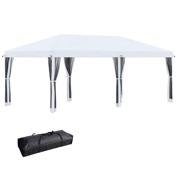 10 ft. x 20 ft. Pop Up Canopy Tent with Netting, Heavy Duty Instant Sun Shelter for Parties with Carry Bag, Cream White