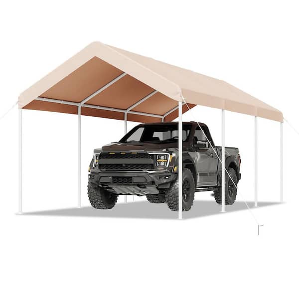 10 ft. x 20 ft. White Soft Top Carport with Steel Frame, Ideal for Outdoor Vehicle Protection