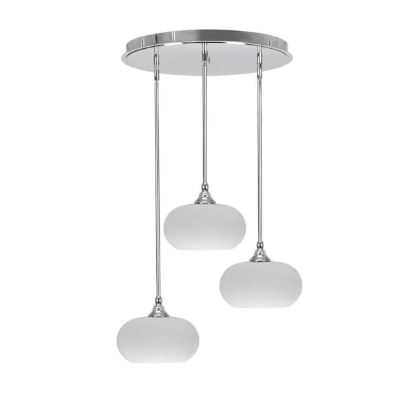 Unbranded Villa 3 Light Chrome Pendant, Cluster Pendant Light with 10 in. White Muslin Glass Shades, No Bulbs Included