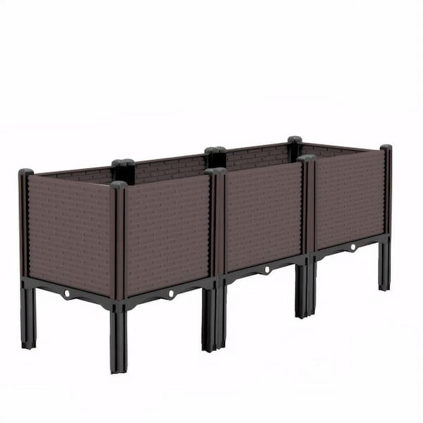 Brown Polypropylene Rectangular Raised Garden Bed Planter Boxes with Drain Outlet (47.2 in. L x 15.7 in. W x 19.6 in. H)