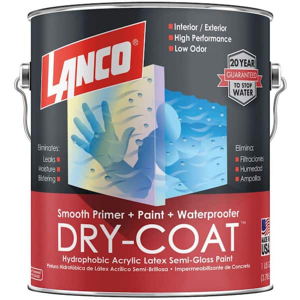 Lanco Dry-Coat 1 gal. White and Pastel Semi-Gloss Acrylic-Latex Interior and Exterior Waterproofing Paint Smooth Masonry