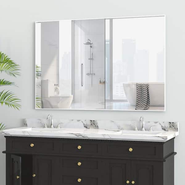 Unbranded 48 in. W x 32 in. H Rectangular Framed Wall Bathroom Vanity Mirror in White