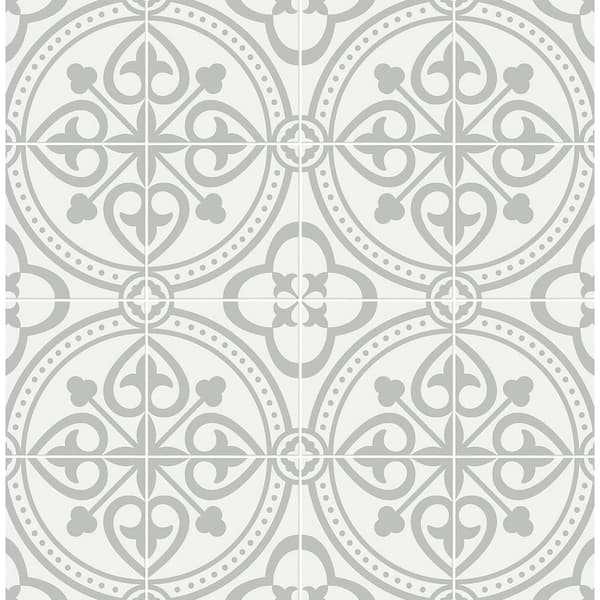 30.75 sq. ft. Luxe Haven Harbor Mist Villa Mar Tile Vinyl Peel and Stick Wallpaper Roll