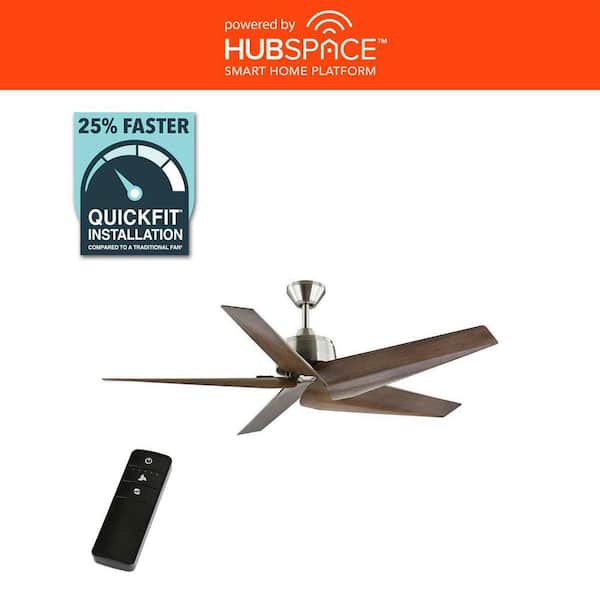 Feldner 60 in. Indoor/Covered Outdoor Brushed Nickel Smart Ceiling Fan with Remote Control Powered by Hubspace