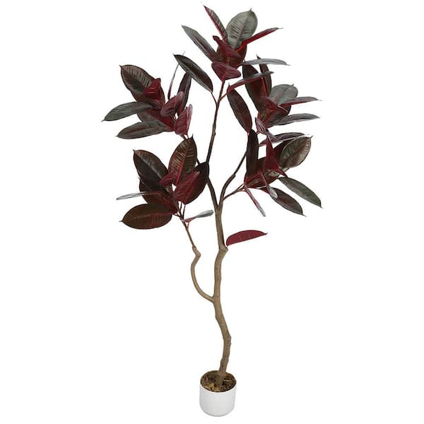 5.1 ft. Artificial Rubber Tree in Pot, Faux Tall Plant Fake Trees for Home, Office, Living Room, Entryway