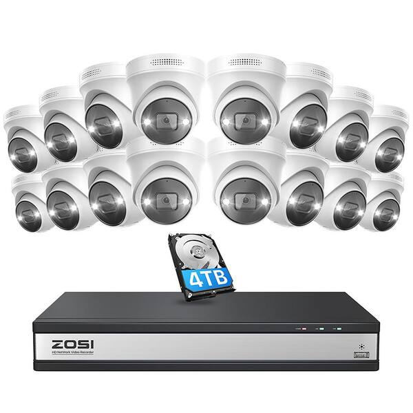 ZOSI 4K Ultra HD 16-Channel 8MP POE 4TB NVR Security Camera System with 16 Wired Spotlight Cameras, 2-Way Audio