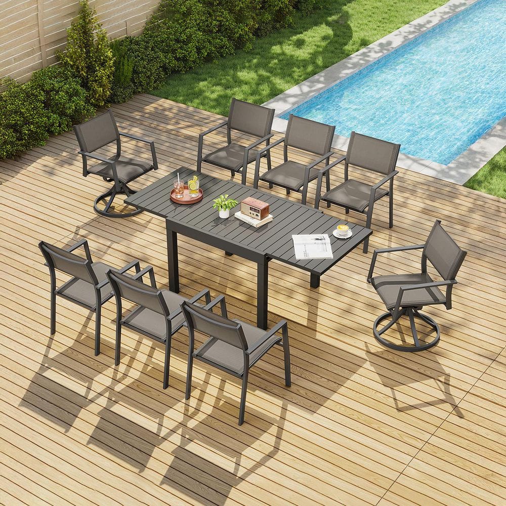 CikaCika Black 9-Piece Aluminum Outdoor Dining Set L168154C - The