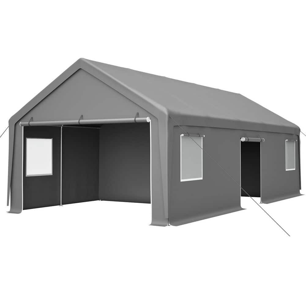 Aletia 13 ft. W x 26 ft. D Heavy Duty Carport w/ Gray Roof, Roll-Up Doors, 1 Side Door, Removable End Walls and Windows price history on PriceWatchPro