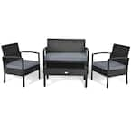 Costway 4 Piece Wicker Patio Conversation Set with Gray Cushions QD 63756 The Home Depot