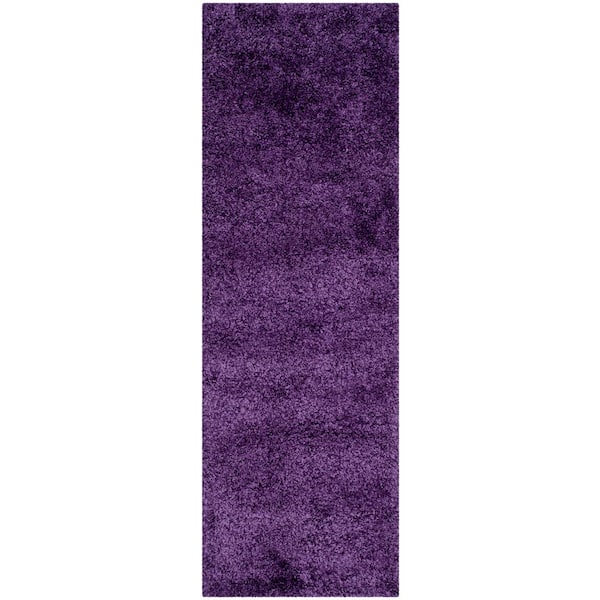 Milan Shag 2 ft. x 16 ft. Purple Solid Flokati Runner Rug