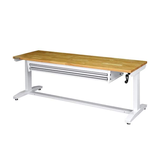 Husky 72 in. 2-Drawers Adjustable Height Work Table in White