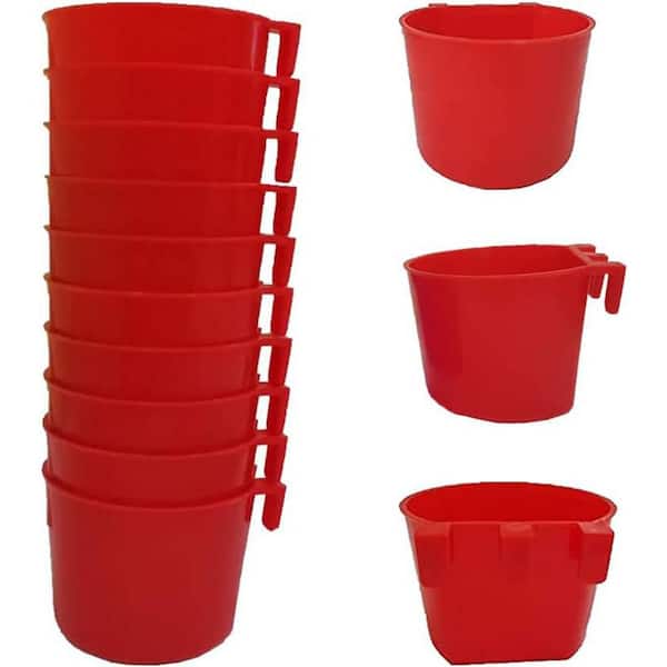 KIWDZFU 8oz./16oz.Cage Cups for Birds Feeders Seed Bowl Chicken Water Dish Rabbit Food Hanging Wire Cages Box 10-Pieces Red
