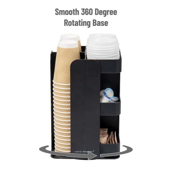 Chris.W Cup Dispenser, Disposable Coffee Cup And Lid Holder For Countertop, Plastic Cup Storage Rack, 360° Rotatable Paper Cup Organizer With 4