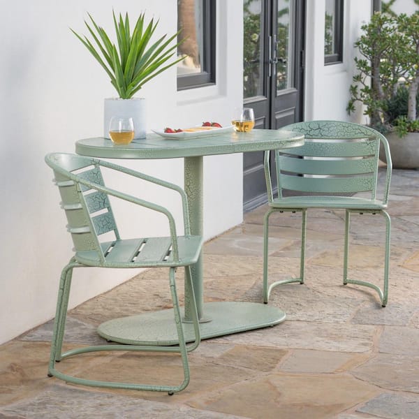 Harper & Bright Designs Green 3-Piece Metal Outdoor Patio Bistro Set with Crackle Design for Small Place