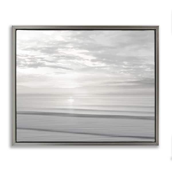 Soft Serene Beach Reflection by Maggie Olsen Gray Floater Frame Nature Graphic Art Print 17 in. x 21 in.