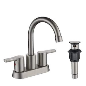 4 in. Centerset Double Handle Mid Arc Bathroom Faucet with Drain Kit Included in Brushed Nickel