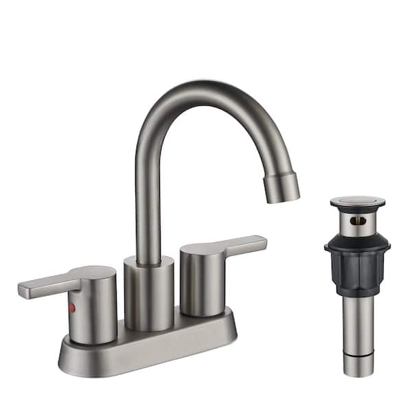 androme 4 in. Centerset Double Handle Mid Arc Bathroom Faucet with Drain Kit Included in Brushed Nickel