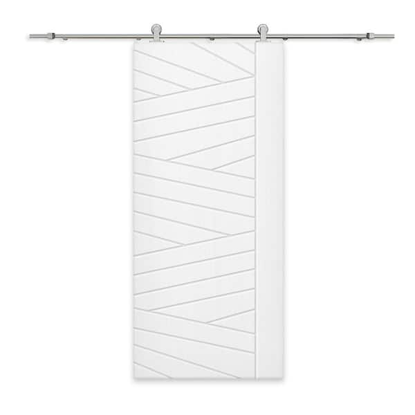 CALHOME 30 in. x 80 in. White Painted Composite MDF Paneled Interior Sliding Barn Door with Hardware Kit