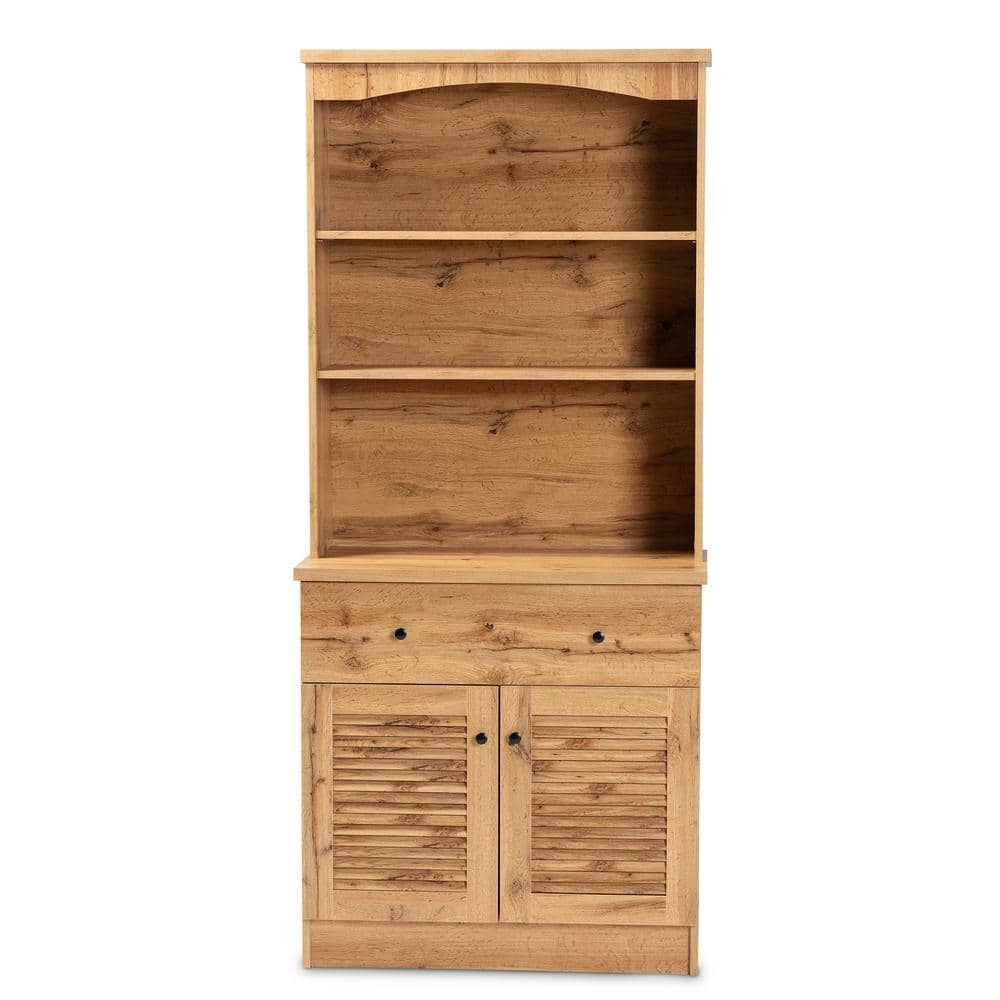 Agni Oak Brown and Black Buffet with Hutch