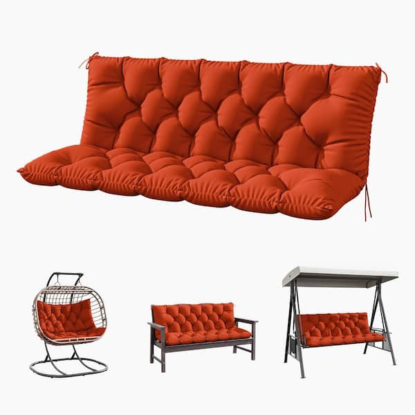 60 in. x 40 in. x 5 in. 2-3 Seater Contoured Replacement Outdoor Porch Swing Cushion with Backrest Bench Orange