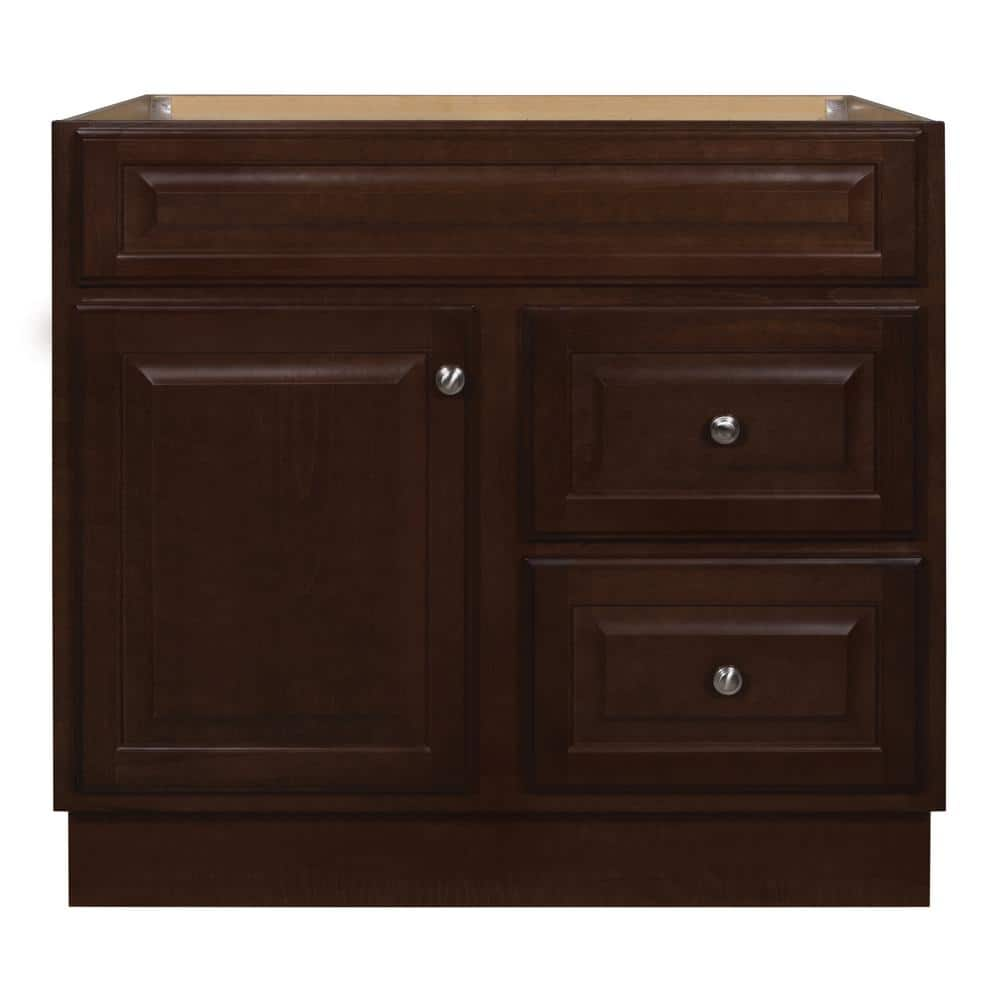 36 in. W x 21 in. D x 33.5 in. H Glacier Bay Hampton Bath Vanity Cabinet without Top in Cognac, Red