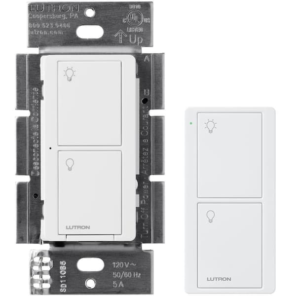 Lutron Caseta Smart Lighting On/Off Switch and Remote Kit for All Bulb/Fans, 5A, Neutral Wire Required, White (PD5ANS-2BPICO)
