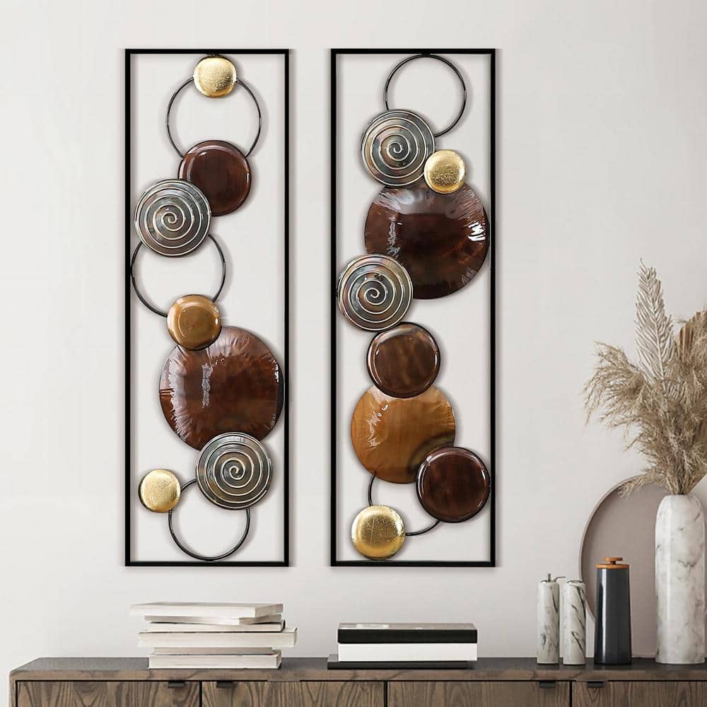 Brown and Gold Abstract Metal Wall Art Set