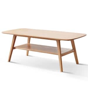 39.37 in. Brown Rectangle Low Table Natural Writing Desk 100% Solid Wood Top Plate Desk Coffee Table With Storage Rack
