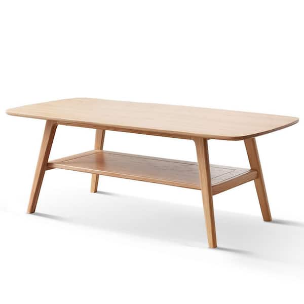 39.37 in. Brown Rectangle Low Table Natural Writing Desk 100% Solid Wood Top Plate Desk Coffee Table With Storage Rack