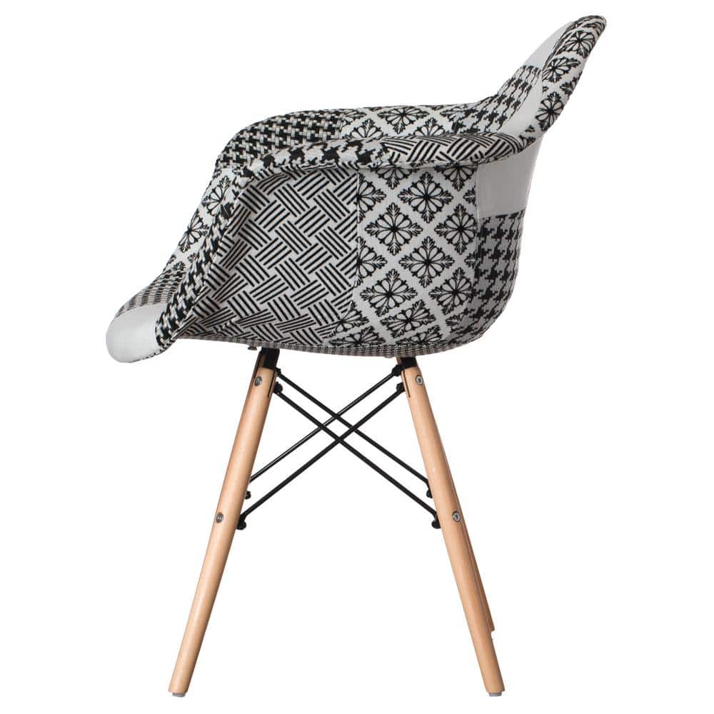 Mid-Century Modern Black and White Fabric Armchair with Beech Legs