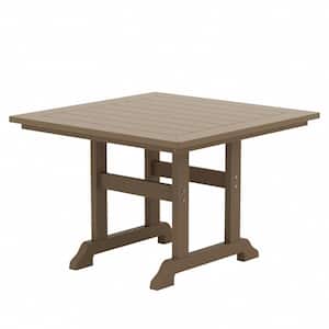 Hayes 43 in. All Weather HDPE Plastic Square Outdoor Dining Trestle Table with Umbrella Hole in Weathered Wood