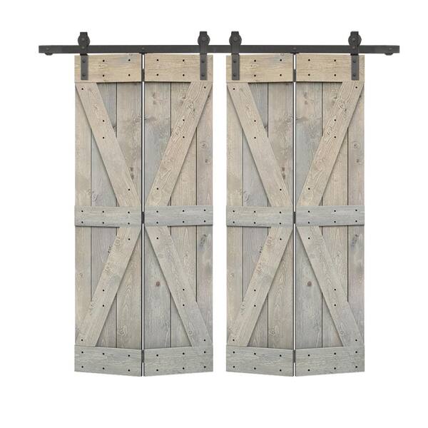 CALHOME 48 in. x 84 in. British K Pre Assembled Solid Core Smoke Gray Wood Double Bi-Fold Doors with Sliding Hardware Kit