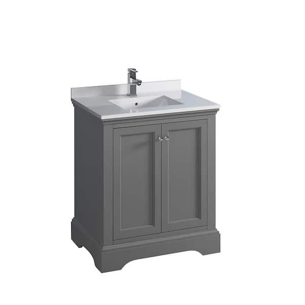 Fresca Windsor 30 in. W Traditional Bathroom Vanity in Gray Textured, Quartz Stone Vanity Top in White with White Basin