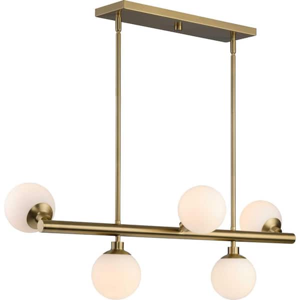 Avec 34 in. 5-Light Brushed Gold Contemporary Linear Chandelier