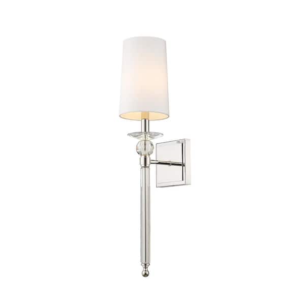 Unbranded 1-Light Polished Nickel Wall Sconce with White Fabric Shade