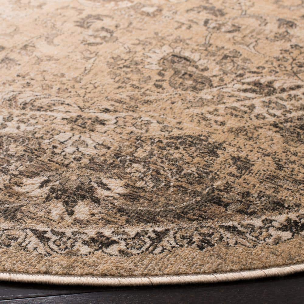 Vintage Warm Beige Round Wool and Viscose Area Rug