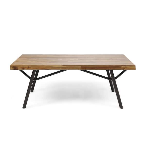 Canoga Rectangular Teak Brown Wood and Rustic Metal Outdoor Patio Coffee Table
