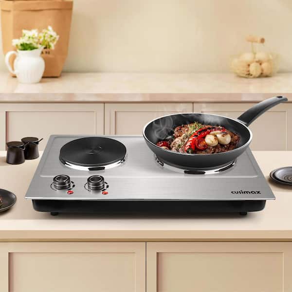 Elexnux 2-Burner 7.4 in. Silver Electric Hot Plate with Double
