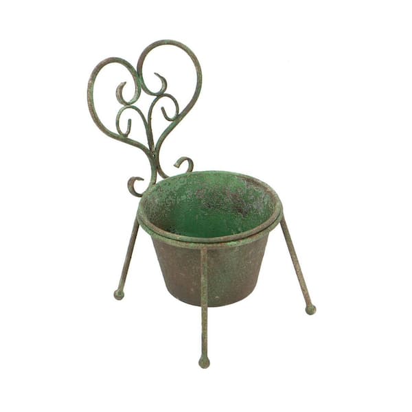10 qts. Gray/Green Indoor Iron Round Planter Decorative Pots (6.50 in. L x 6.50 in. W x 10.60 in. H)