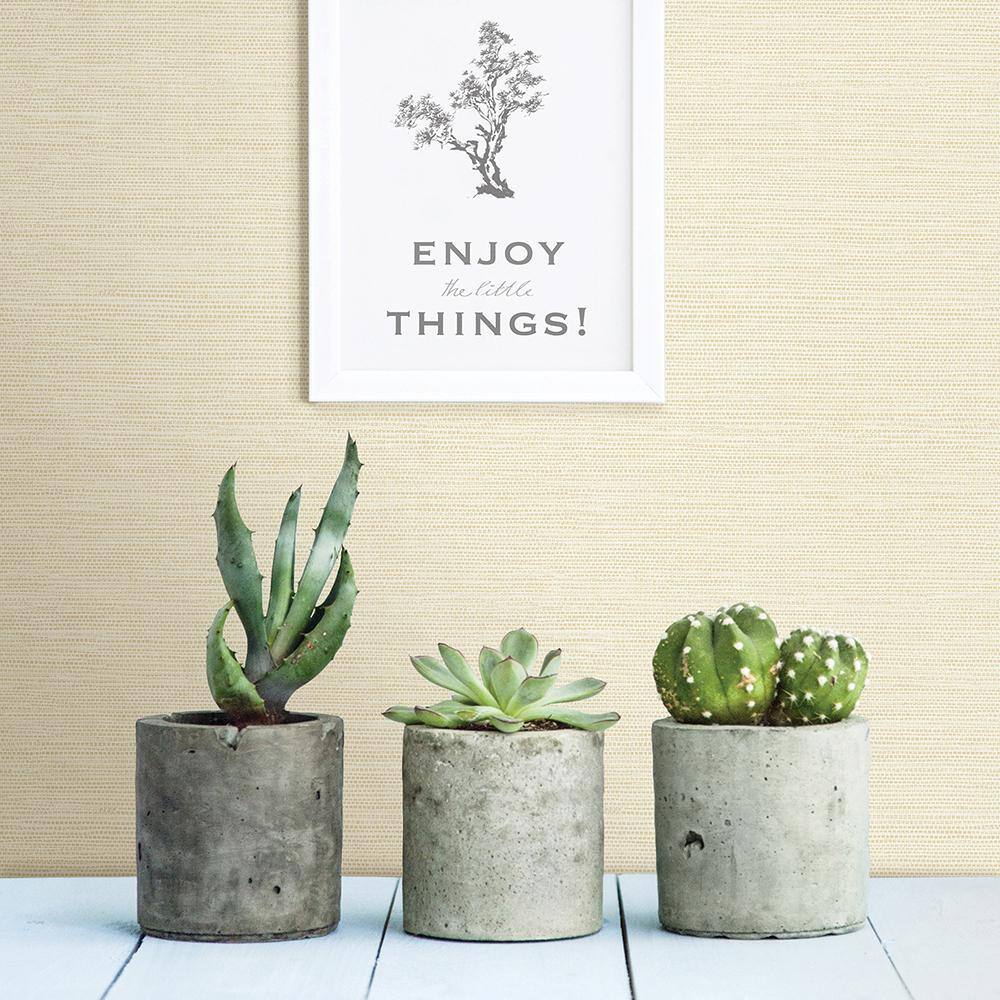 Agave Light Yellow Faux Grasscloth Non-Woven Wallpaper